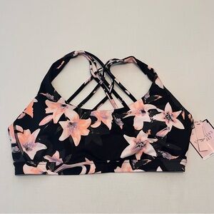 Victoria’s Secret Minimum Support Sport Bra in a Black Floral Print size L NWT